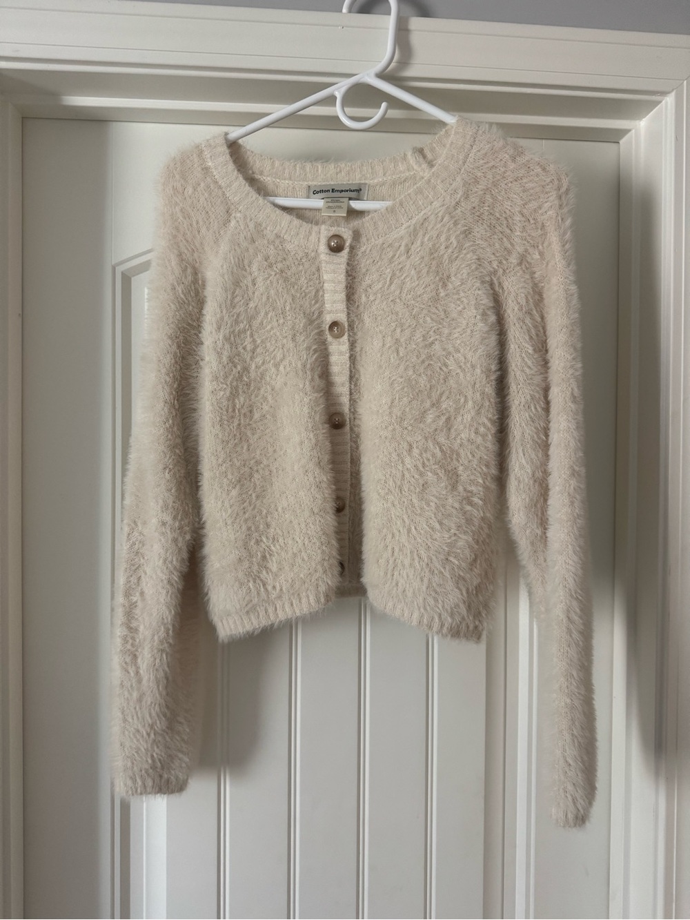 Cotton Emporium Cream Fuzzy Crewneck Sweater